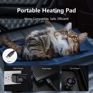 SANKTON Pet Heating Pad, 12''×16'' USB-C Portable Fast Heating Pad for Dogs and Cats Indoor Waterproof Adjustable Warming Mat with Auto-Off and Auto Constant Temperature, Chew Resistant Steel Cord