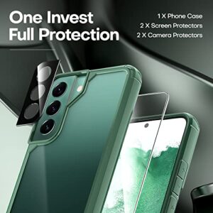 TAURI [5 in 1] Shockproof Designed for Samsung Galaxy S22 Plus Case 5G 6.6 Inch, with 2 Pack Tempered Glass Screen Protector + 2 Pack Camera Lens Protector [Military Grade Protection] Slim Cover