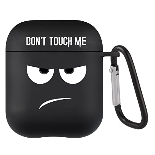 Mulafnxal for Airpod 1/2 Case Cute Cartoon 3D Unique Soft TPU Cover Funny Fashion Fun Kawaii Character Stylish Design Cases Women Girls Boys Teen for Air pods 1/2 Black Angry Face