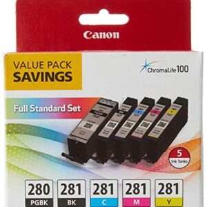 Canon PGI-280 / CLI-281 5 Color Ink Pack & 280 XL Pigment Black Ink, Compatible to Printer TR8520, TR7520, TS9120 Series,TS8120 Series, TS6120 Series, TS9521C, TS9520, TS8220 Series, TS6220 Series