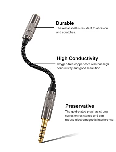 Headphone Adapter 4.4mm Male to 3.5mm Female Adapter for 3.5mm Cable Connected to Balanced 4.4mm Player Device High Stereo Audio Converter OFC Cable with Gold-Plated Plug 6 inch Length Extension Cord