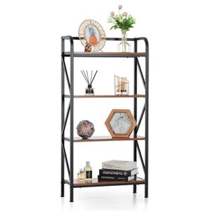 alpha home 4-tier bookshelf industrial bookcase tall book shelf storage organizer and display rack for living room, bedroom and office