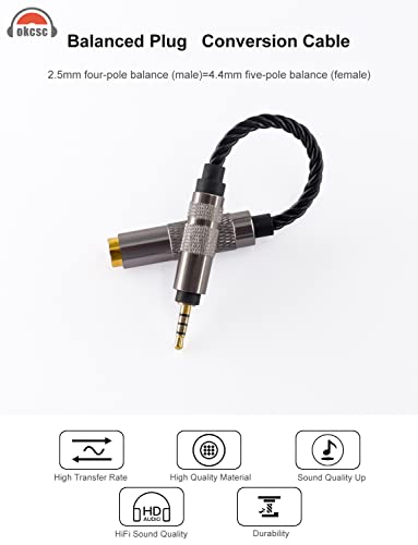 Headphone Adapter 2.5mm Male to 4.4mm Female Adapter for 4.4mm Cable Connected to Balanced 2.5mm Player Device High Stereo Audio Converter OFC Cable with Gold-Plated Plug 6 inch Length Extension Cord