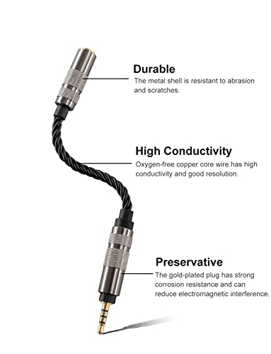 Headphone Adapter 2.5mm Male to 4.4mm Female Adapter for 4.4mm Cable Connected to Balanced 2.5mm Player Device High Stereo Audio Converter OFC Cable with Gold-Plated Plug 6 inch Length Extension Cord