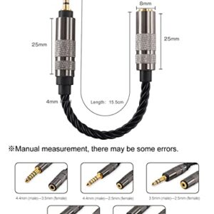 Headphone Adapter 2.5mm Male to 4.4mm Female Adapter for 4.4mm Cable Connected to Balanced 2.5mm Player Device High Stereo Audio Converter OFC Cable with Gold-Plated Plug 6 inch Length Extension Cord