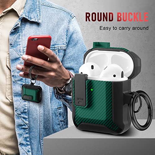 Maxjoy for Airpods Case Cover for AirPod 2 & 1,Military Armor Series Full-Body AirPod 2nd Generation Case,Secure Lock Protective Case for Apple AirPod,Wireless AirPod Cases for Men Women (Green)