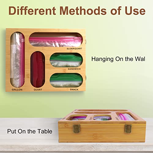 Taotripos Bamboo Ziplock Bag Storage Organizer for Kitchen, Baggie Organizer Dispenser for Drawer Sandwich Bag Organizer Holders Compatible with Ziploc, Solimo, Glad, Hefty for Various Sizes Bags