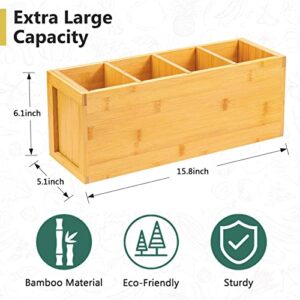 Yumkfoi Extra Large Bamboo Utensil Holder, 4 Sections Kitchen Utensil Holder Organizer for Countertop, Cooking Utensil Caddy Farmhouse Utensils Holder Utensil Crock for Kitchen Counter