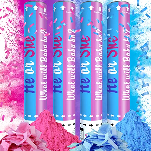 Tamodan Gender Reveal Confetti Powder Cannon，Set of 4 Gender Reveal Powder Cannon (2 Blue +2 Pink) – Gender Reveal Confetti Powder Cannon Ideal for Pregnancy Announcement