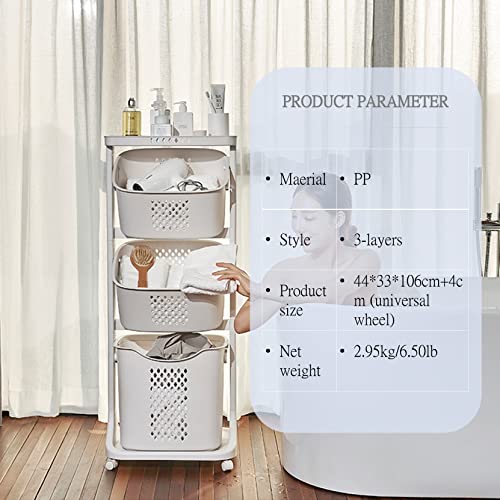 3-Layer Laundry Basket 17.32x23.99x41.73in with 1.57in Universal Wheels, Bathroom Clothes Storage Basket, Household Simple Shelf can Put Vegetables, Fruits, Spices for Bathroom, Kitchen, Living Room