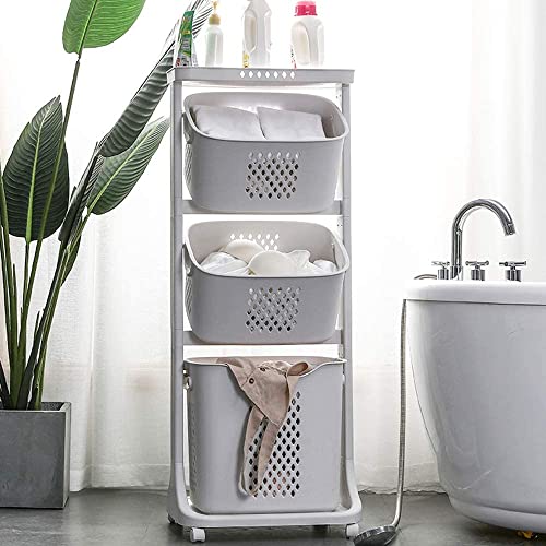 3-Layer Laundry Basket 17.32x23.99x41.73in with 1.57in Universal Wheels, Bathroom Clothes Storage Basket, Household Simple Shelf can Put Vegetables, Fruits, Spices for Bathroom, Kitchen, Living Room