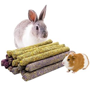 Natural Timothy Rabbit Hay Sticks 15PCS Flowers Flavored Bunny Chew Toys Handmade Hamster Timothy Molar Rod Teeth Treats for Rabbit Hamster Chinchilla Guinea Pig Gerbil