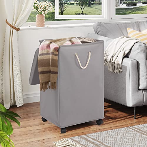 STORAGE MANIAC Rolling Laundry Hamper, 80L Tall Laundry Basket on Wheels, XL Dirty Clothes Hamper with Handle, Freestanding Clothes Hamper for Dorms, Bedroom, Bathroom, Living Room - With Lid Grey