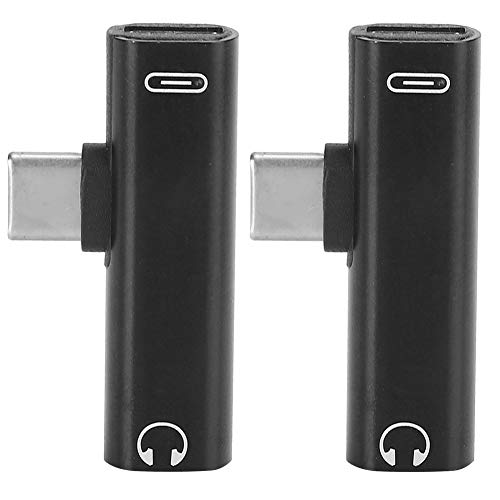 2Pcs Type-C to 3.5MM Audio Adapter,2 in 1 Type-C to 3.5mm Headphone Jack Adapter with Type-C Charging Port, Aluminum Alloy Audio Cable Adapter,Suitable for C-Type Phones, Tablets, PC(Black)