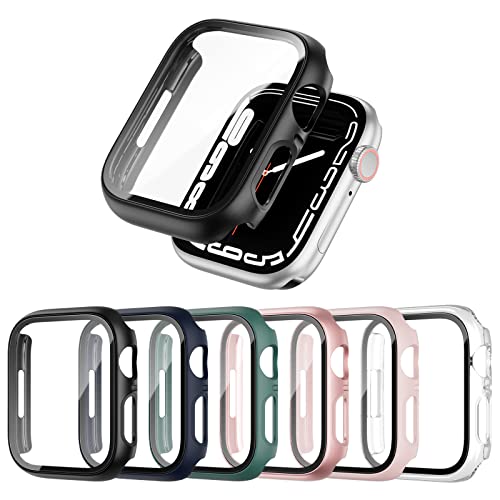 6 Pack Case for Apple Watch Series SE/6/5/4 40mm with Tempered Glass Screen Protector, Colaxuyi Hard PC Case Ultra-Thin Anti-Scratch Cover Protective Bumper for iwatch SE/6/5/4 40mm Accessories