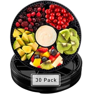 lawei 30 pack plastic appetizer tray with lid - 12.5 inch round plastic party platters, 6 divided compartment serving tray disposable food serving dip platter for party buffet