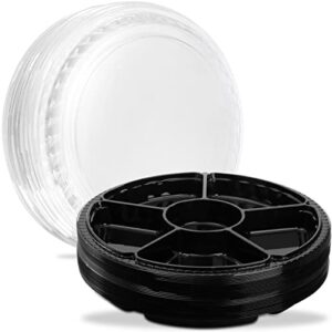 Lawei 30 Pack Plastic Appetizer Tray with Lid - 12.5 Inch Round Plastic Party Platters, 6 Divided Compartment Serving Tray Disposable Food Serving Dip Platter for Party Buffet