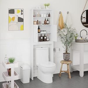 Reettic Tall Over The Toilet Storage with Two Doors, Free Standing Bathroom Space Saver with Inner Adjustable Shelf, Wooden Bathroom Cabinet Organizer Over Toilet, White BMGZ151W