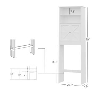 Reettic Tall Over The Toilet Storage with Two Doors, Free Standing Bathroom Space Saver with Inner Adjustable Shelf, Wooden Bathroom Cabinet Organizer Over Toilet, White BMGZ151W