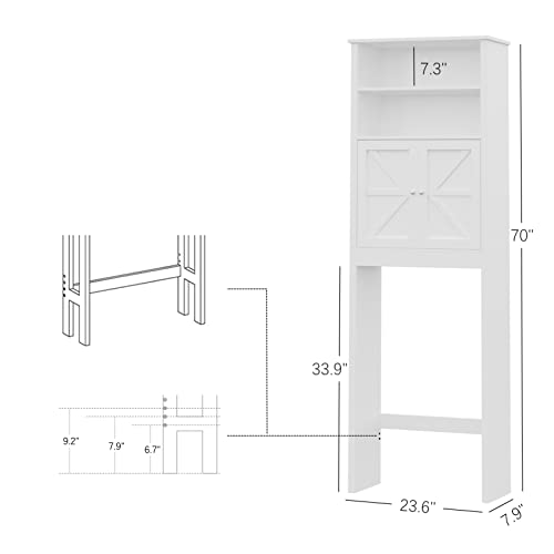 Reettic Tall Over The Toilet Storage with Two Doors, Free Standing Bathroom Space Saver with Inner Adjustable Shelf, Wooden Bathroom Cabinet Organizer Over Toilet, White BMGZ151W