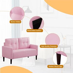 Msaleen Small Sofa Mini Couch Loveseat – Pink Couch Accent Sofa Button Tufted Couch, Mid Century Small Loveseat 2-Seater Contemporary 52" Modern Sofas Mini Couches for Small Spaces Pink Minisofa