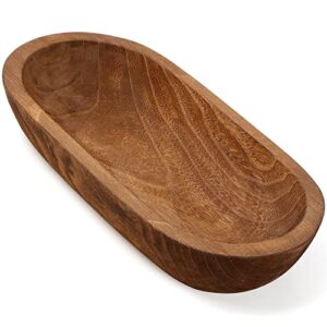 thankiu2 brown oblong wooden dough bowl, paulownia wood, decorative bowl for home decor, bowl for serving fruits, wooden bowl candle, coffee table decor, wooden fruit bowl