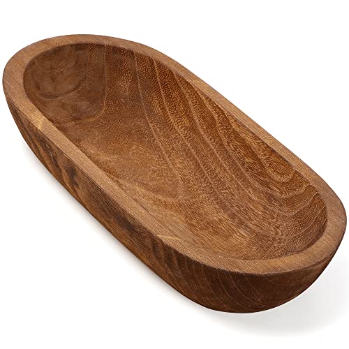 ThanKiu2 Brown Oblong Wooden Dough Bowl, Paulownia Wood, Decorative Bowl for Home Decor, Bowl for Serving Fruits, Wooden Bowl Candle, Coffee Table Decor, Wooden Fruit Bowl