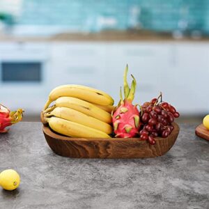 ThanKiu2 Brown Oblong Wooden Dough Bowl, Paulownia Wood, Decorative Bowl for Home Decor, Bowl for Serving Fruits, Wooden Bowl Candle, Coffee Table Decor, Wooden Fruit Bowl