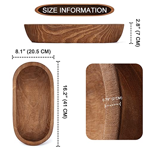 ThanKiu2 Brown Oblong Wooden Dough Bowl, Paulownia Wood, Decorative Bowl for Home Decor, Bowl for Serving Fruits, Wooden Bowl Candle, Coffee Table Decor, Wooden Fruit Bowl