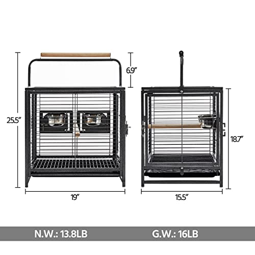 Yaheetech 25.5'' Wrought Iron Bird Travel Carrier Cage Parrot Cage with Handle Wooden Perch & Seed Guard for Small Parrots Canaries Budgies Parrotlets Lovebirds Conures Cockatiels