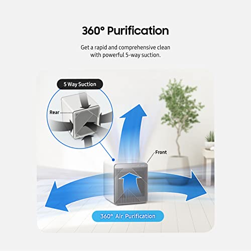 SAMSUNG BESPOKE Cube Air Purifier, Odor Eliminator, Home System w/ HEPA Filtration, 360 Degree Purification, Pet Mode, Smart Control, Traps Dust, AX350A9350N, Grey