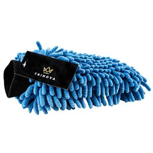 trinova premium chenille scratch-free microfiber wash mitt | car wash mitt for auto detailing, reusable quality car washing automotive accessory bright blue