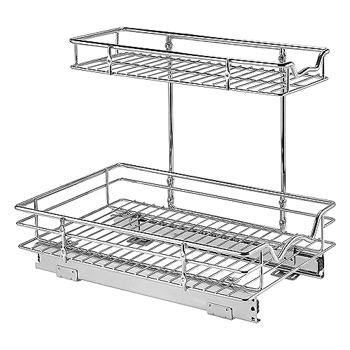 Hold N’ Storage Under Sink Organizers and Storage - 2 Tier Slide Out Cabinet Organizer with Sliding Drawers for Inside Cabinets- 11" W x 18" D x 15”H, Chrome