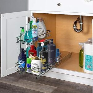 Hold N’ Storage Under Sink Organizers and Storage - 2 Tier Slide Out Cabinet Organizer with Sliding Drawers for Inside Cabinets- 11" W x 18" D x 15”H, Chrome