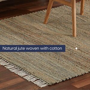 Pebble & Crane - Bradford Rug - Woven Throw Rug - Jute and Cotton - Area Rug for Kitchen, Living Room, Bedroom, and More - Tassel Trim - 5’ x 8’ - Olive