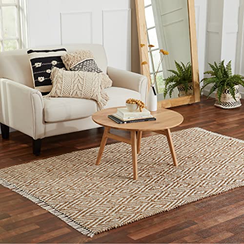 Pebble & Crane - Durham Rug - Woven Throw Rug - Jute and Cotton - Area Rug for Kitchen, Living Room, Bedroom, and More - Solid Trim - 6’ x 9’ - Natural and Beige