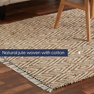 Pebble & Crane - Durham Rug - Woven Throw Rug - Jute and Cotton - Area Rug for Kitchen, Living Room, Bedroom, and More - Solid Trim - 6’ x 9’ - Natural and Beige