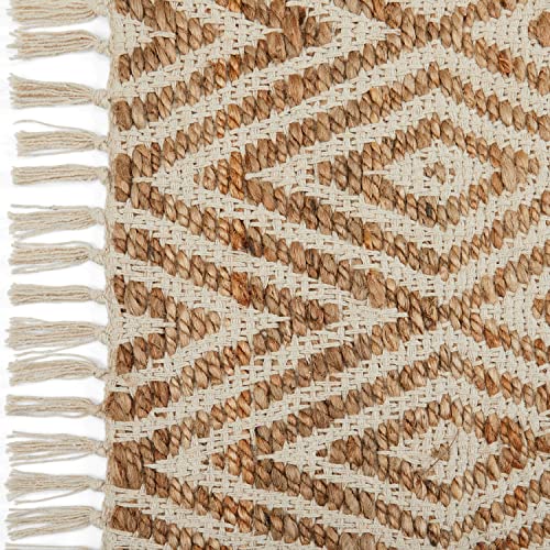 Pebble & Crane - Durham Rug - Woven Throw Rug - Jute and Cotton - Area Rug for Kitchen, Living Room, Bedroom, and More - Solid Trim - 6’ x 9’ - Natural and Beige