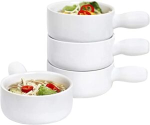 gourmex french onion soup bowls with handles | stackable ceramic bowl set | ideal cereal, salad or soup mug | microwave, oven and dishwasher safe | set of 4 (15 oz)