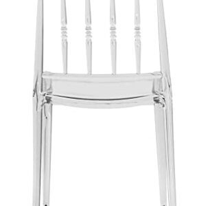 LeisureMod Spindle Mid-Century Modern Plastic Dining Chair with Clear Acrylic Seat and Legs, Stackable Accent Side Chair for Kitchen and Dining Room, Single