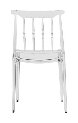 LeisureMod Spindle Mid-Century Modern Plastic Dining Chair with Clear Acrylic Seat and Legs, Stackable Accent Side Chair for Kitchen and Dining Room, Single