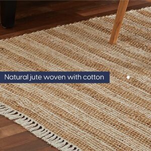 Pebble & Crane - Nottingham Rug - Woven Throw Rug - Jute and Cotton - Area Rug for Kitchen, Living Room, Bedroom, and More - Fringe Trim - 6’ x 9’ - Natural and Beige