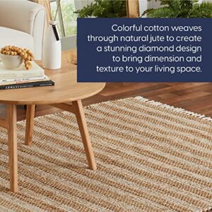 Pebble & Crane - Nottingham Rug - Woven Throw Rug - Jute and Cotton - Area Rug for Kitchen, Living Room, Bedroom, and More - Fringe Trim - 6’ x 9’ - Natural and Beige