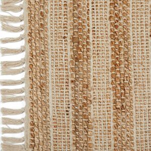 Pebble & Crane - Nottingham Rug - Woven Throw Rug - Jute and Cotton - Area Rug for Kitchen, Living Room, Bedroom, and More - Fringe Trim - 6’ x 9’ - Natural and Beige