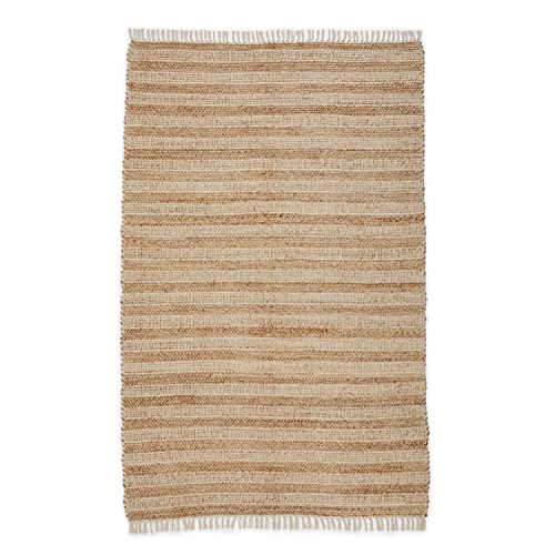 Pebble & Crane - Nottingham Rug - Woven Throw Rug - Jute and Cotton - Area Rug for Kitchen, Living Room, Bedroom, and More - Fringe Trim - 6’ x 9’ - Natural and Beige