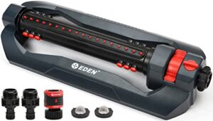 eden turbo oscillating sprinkler for large yard and lawn w/quick connector starter set 96212 covers up to 4,499 sq. ft., black/red