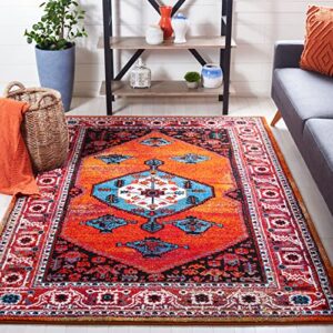 safavieh vintage hamadan collection area rug - 9' x 12', red & blue, traditional oriental medallion design, non-shedding & easy care, ideal for high traffic areas in living room, bedroom (vth262q)