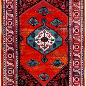 SAFAVIEH Vintage Hamadan Collection Area Rug - 9' x 12', Red & Blue, Traditional Oriental Medallion Design, Non-Shedding & Easy Care, Ideal for High Traffic Areas in Living Room, Bedroom (VTH262Q)