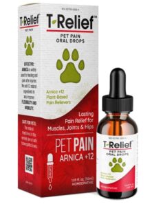 t-relief pet pain relief drops arnica +12 powerful natural medicines help reduce muscle joint & hip pain soreness stiffness injuries in dogs & cats - fast-acting soother - 1.69 oz