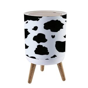 ibpnkfaz89 small trash can with lid black and white cow print seamless from the country sunflower garbage bin wood waste bin press cover round wastebasket for bathroom bedroom kitchen 7l/1.8 gallon